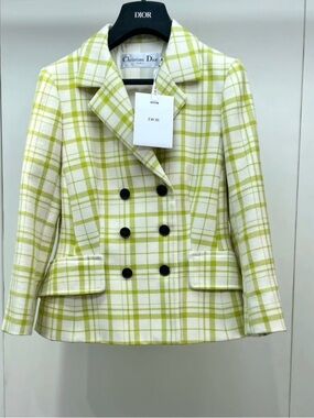 🚩steal Dior Lime Green and White Plaid Double-Breasted Jacket